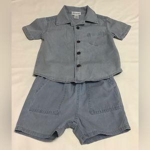 Miles the Label Baby Boy 2-piece Outfit Chambray Shirt and Shorts Size 12 Month